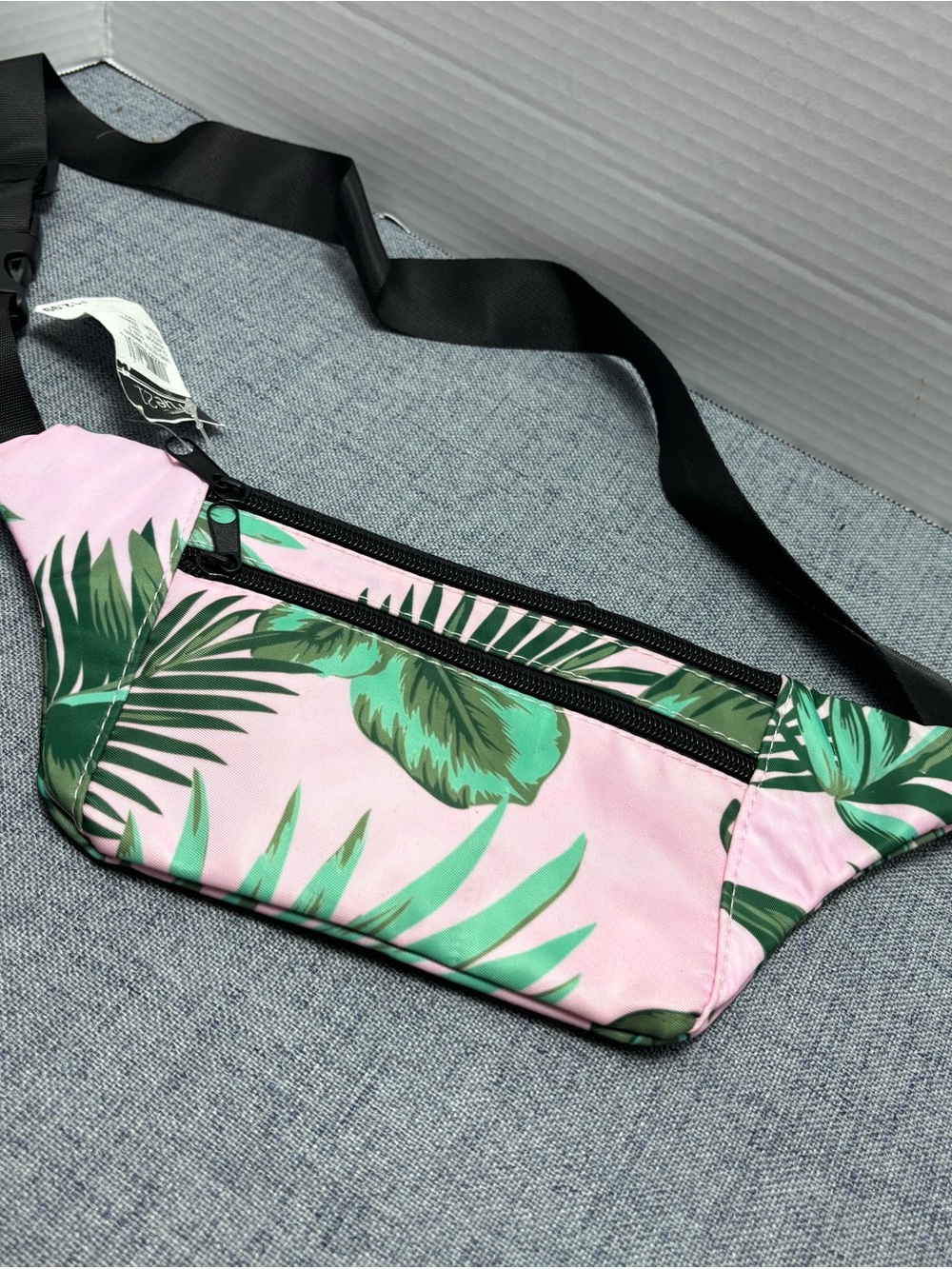Pink Tropical Leaf Crossbody Waist Bag